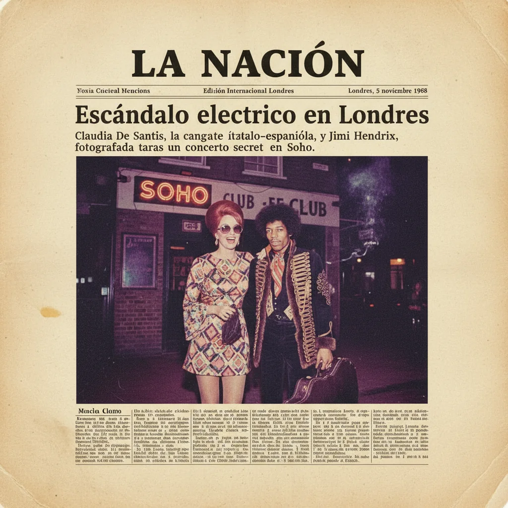 Portada de periódico con Claudia y Jimi Hendrix